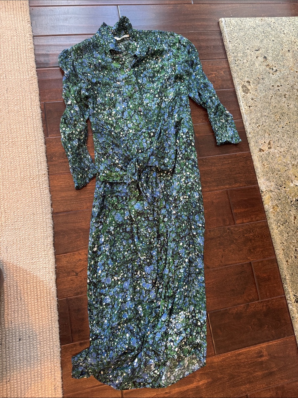 Veronica Beard Blue and Green Floral Maxi Shirt Dress